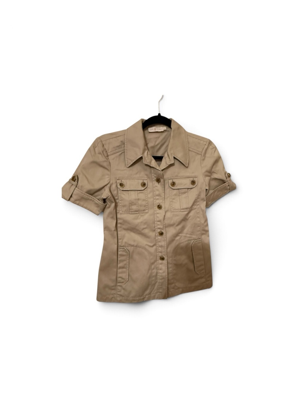 Tory Burch Tan Button-Front Utility safari button Shirt size small